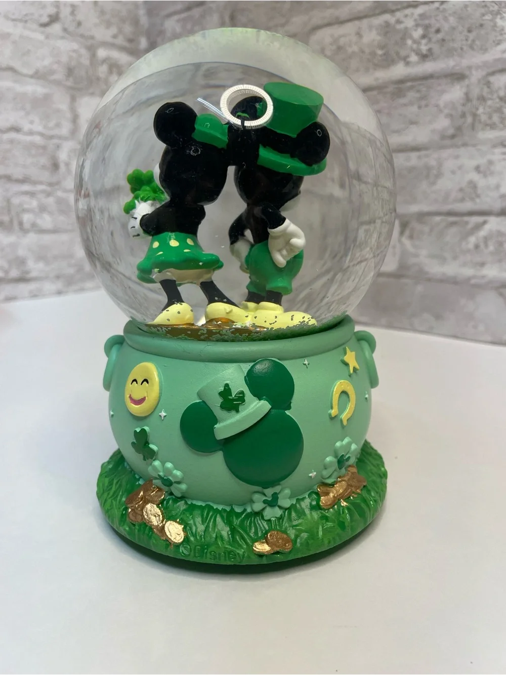 Disney Snow Globe Mickey & Minnie Mouse Irish St. Patrick’s Day Musical Rare